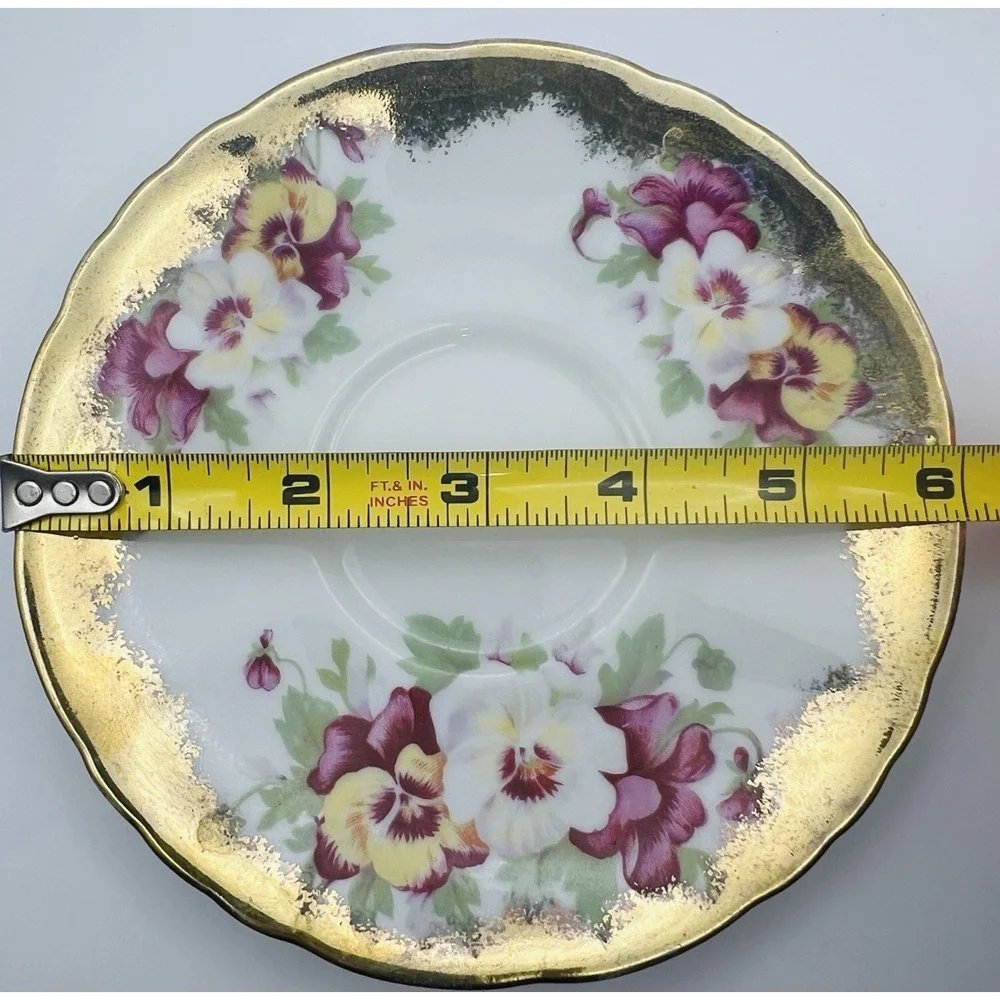 Norcrest Teacup Saucer Gold Encrusted Pansy Floral Footed China Japan Vintage